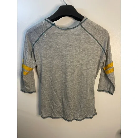 Self Esteem Womens Heather Grey Front Knot Varsity Stripe 3/4 Sleeve Top Large - Picture 2 of 7